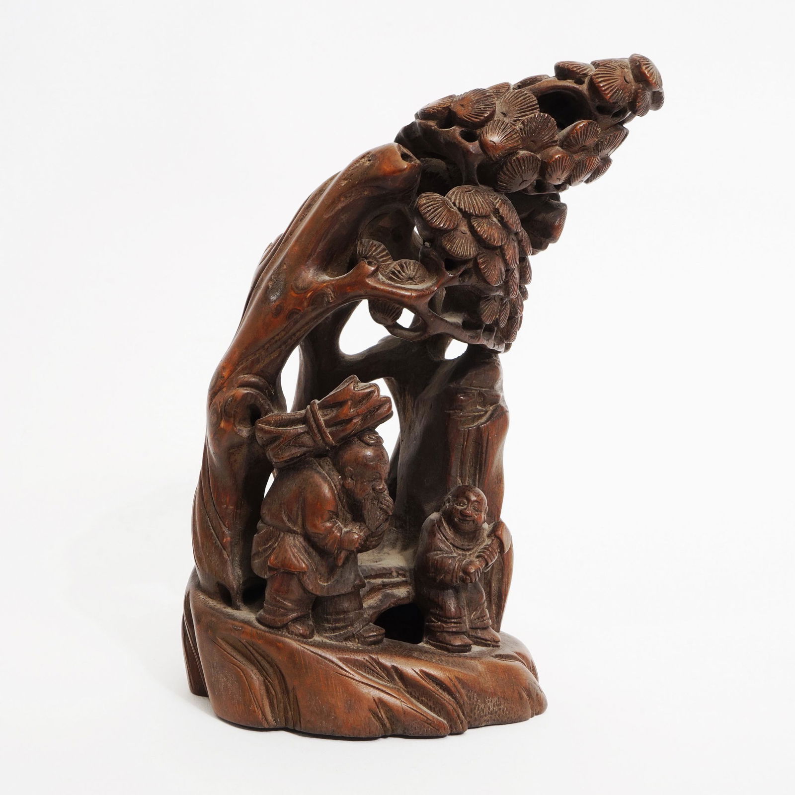 A sculpture of bamboo and mountain stone figures: H17.5cm A sculpture of bamboo and mountain stone figures, late Qing Dynasty