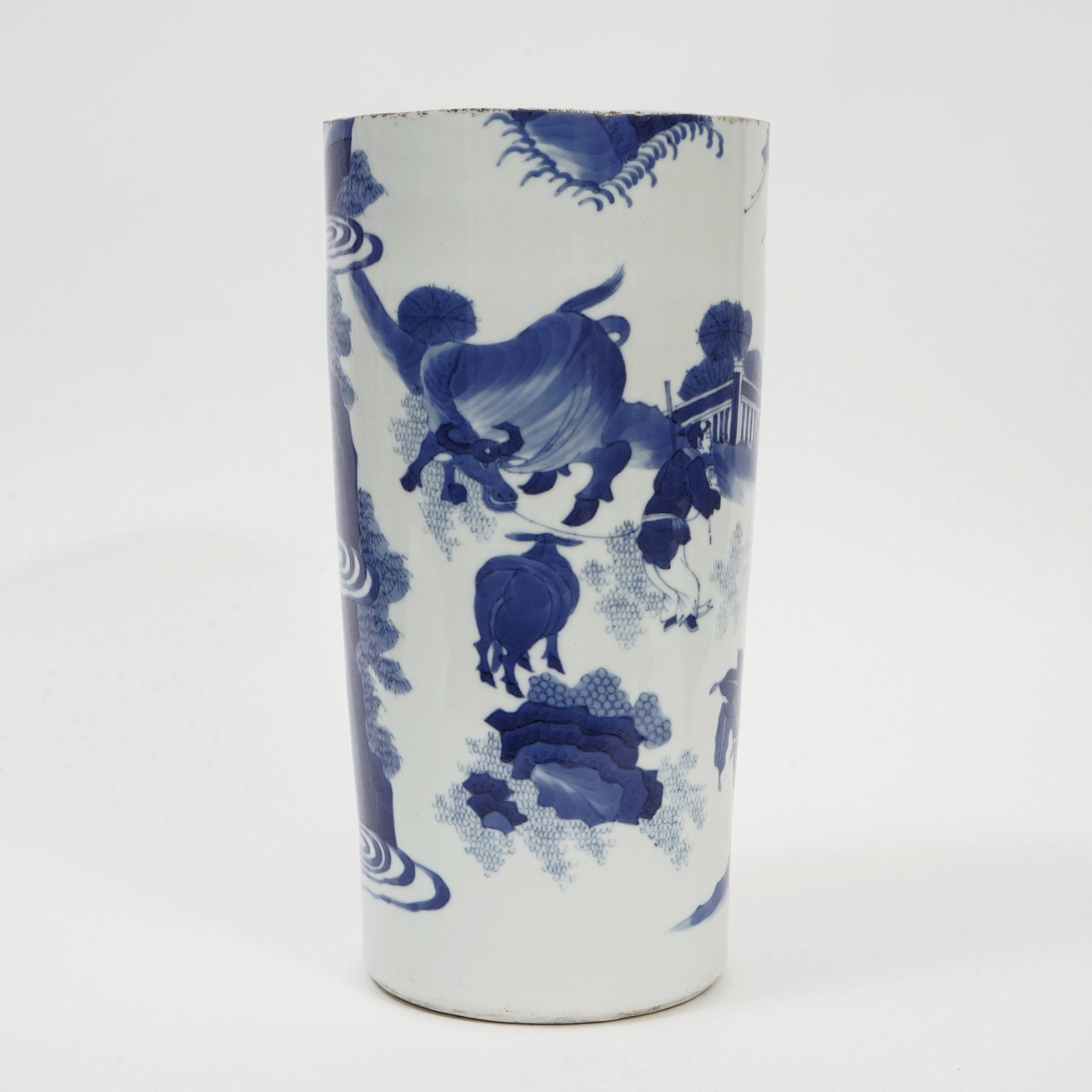 A blue and white vase with landscape figures: H31.5cm Diam16cm A blue and white vase with landscape figures, Chongzhen period, Ming Dynasty