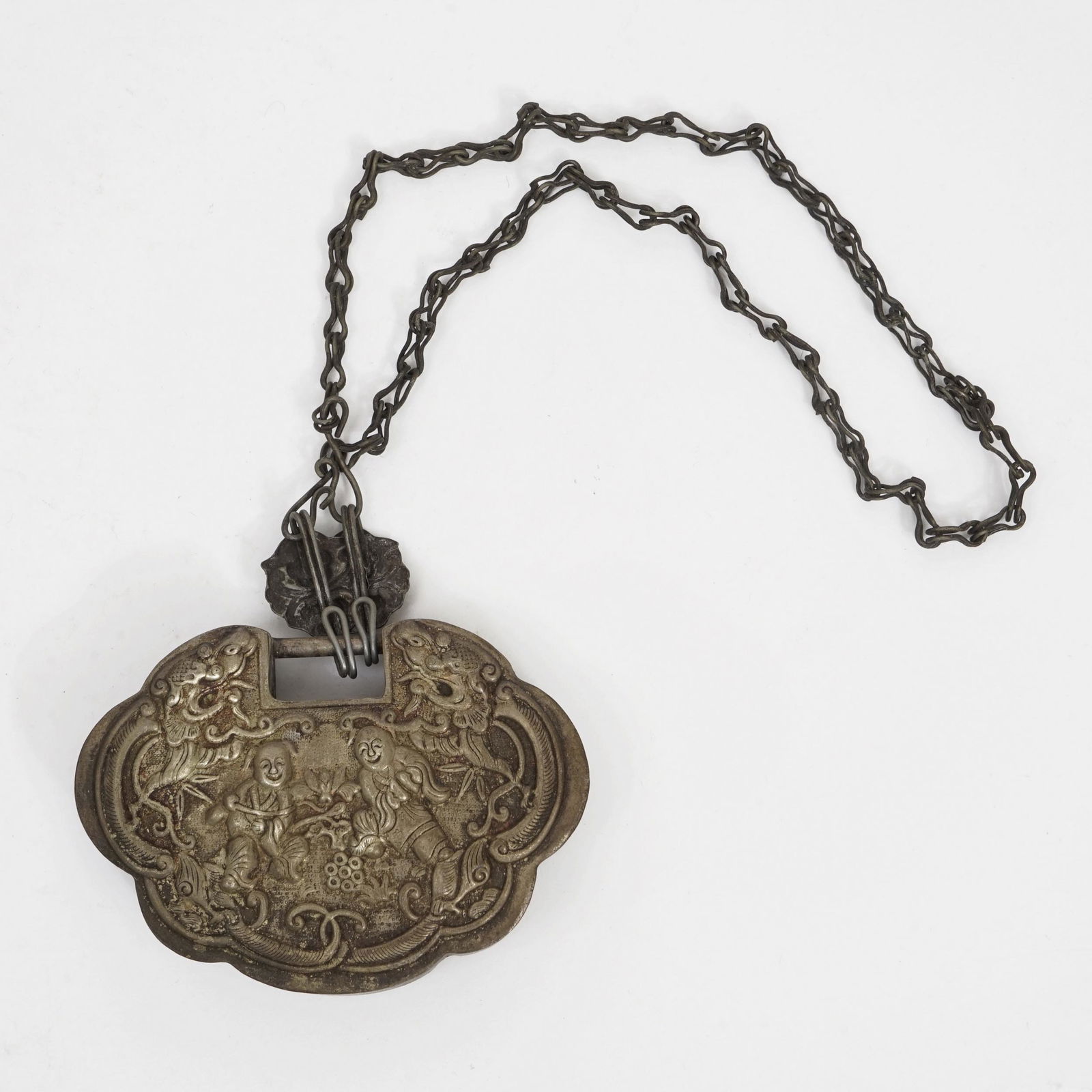 A Silver Longevity Lock, Qing Dynasty (1 of 5)