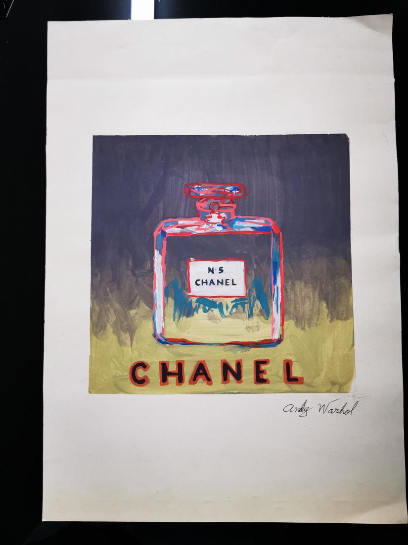Watercolor Andy Warhol: 11,2"x16" Watercolor on paper whit sign and seals (chanel)