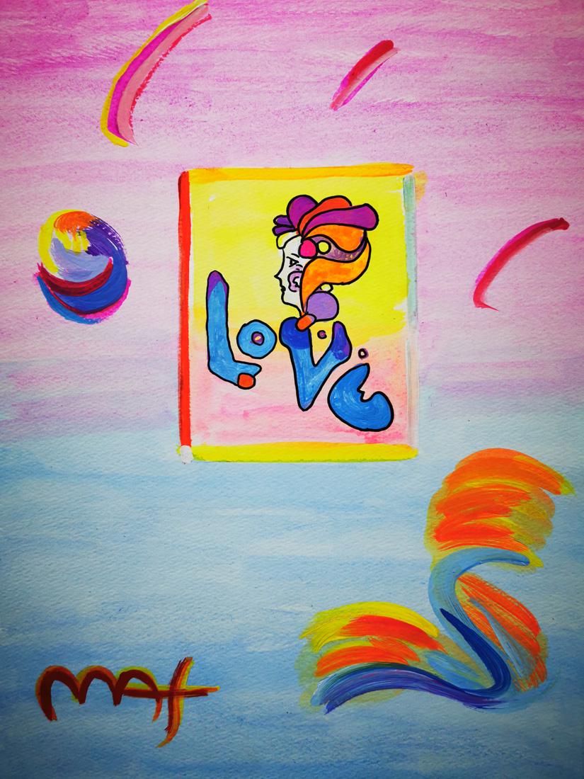 Watercolor Peter Max: 11.6"x15,8" Watercolor on paper whit sign and seals ( Love)