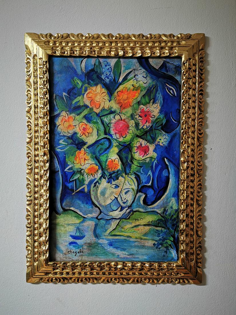 Fine Painting Oil on Canvas, Signed Marc Chagall: In 1907, Marc Chagall moved to Saint Petersburg, where he joined the school of the Society of Art Sponsors and where he studied under the mentorship of Nikolai Roerich. Between 1909 and 1911 he studie