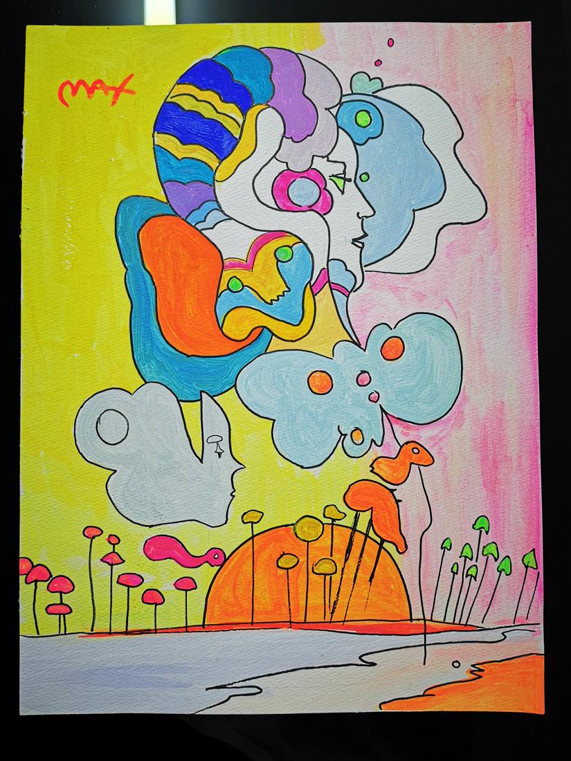 Watercolor Peter Max: 15.8"x11,6" Watercolor on paper whit sign and seals ( Blushing )