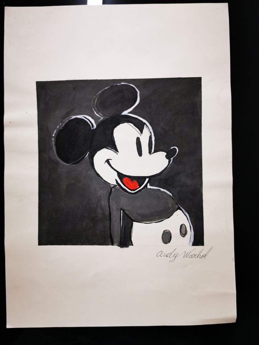 Watercolor Andy Warhol: 11.2"x16" Watercolor on paper whit sign and seals (Mickey Mouse)