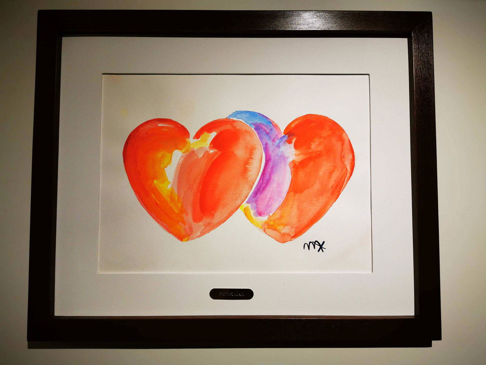 Fine Watercolor signed Peter Max: Measures : Framed: 12.5"x8" inches. aprox.
