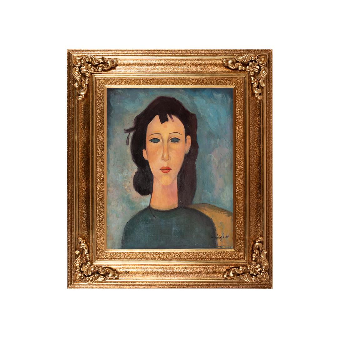 Fine painting by Amadeo Modigliani: Amedeo Clemente Modigliani was an Italian painter and sculptor, known for his portraits and nudes in a style characterized by the elongation of faces and figures, which was not well received during hi