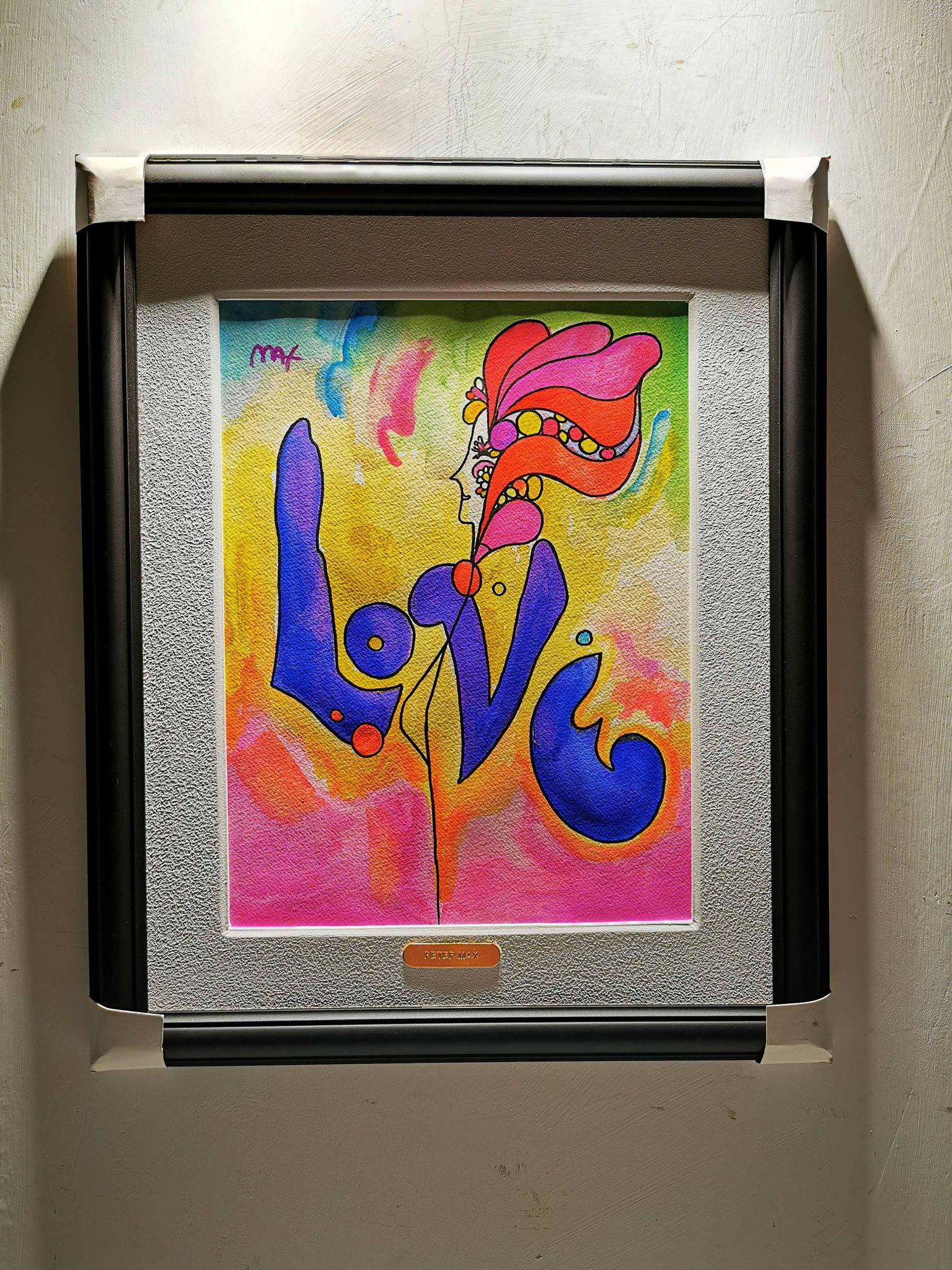 Watercolor Peter Max: 15.8"x11,6" Watercolor on paper whit sign and seals