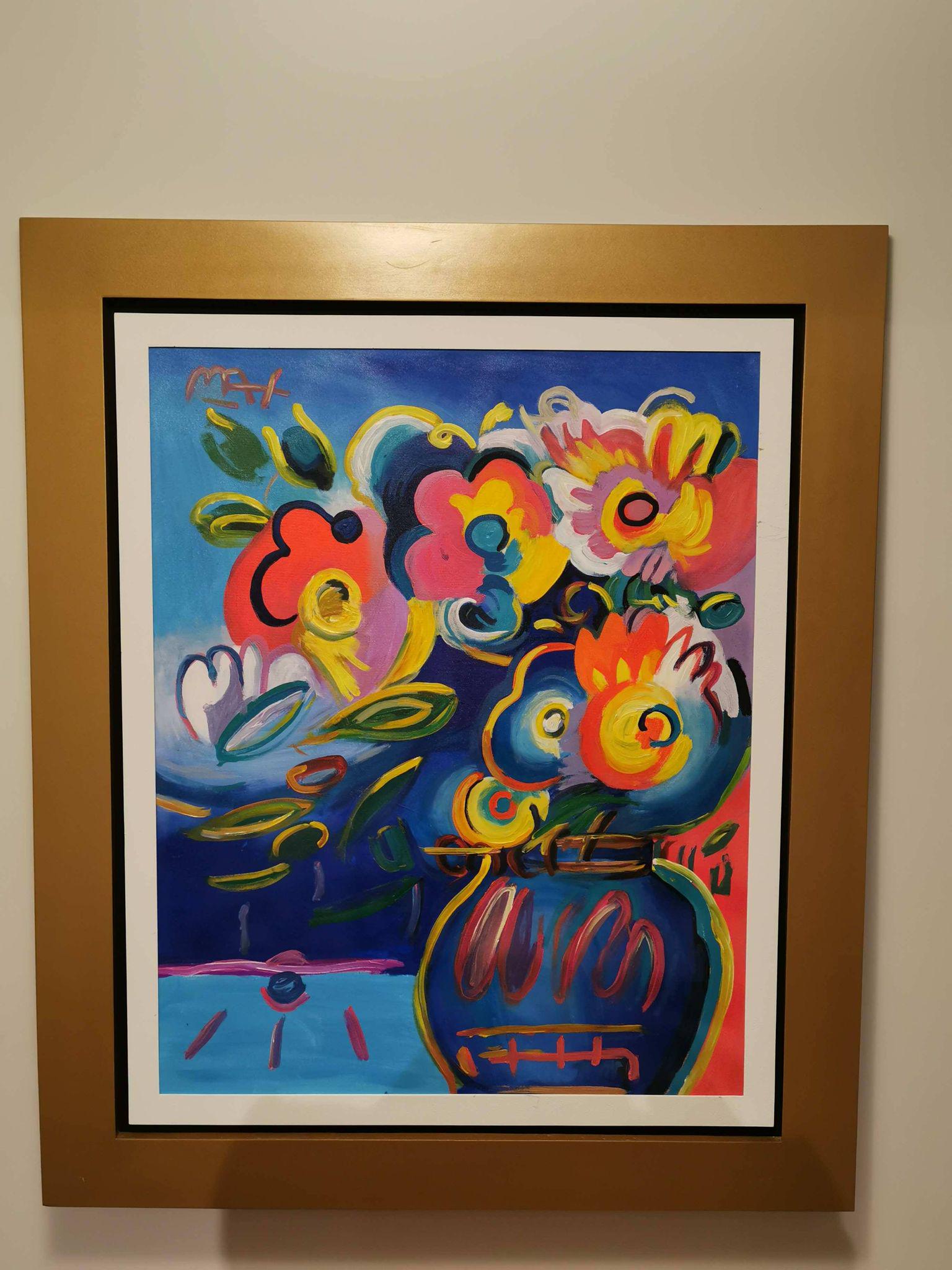 Fine Painting Oil on Canvas, Signed Peter Max: Fine paintings collection of pop art peter max,unframed dimensions: 47.5 "x35.5" inchesStyle Peter Max Painting made in acrylic on American prepared canvas in fine paint with golden edges.