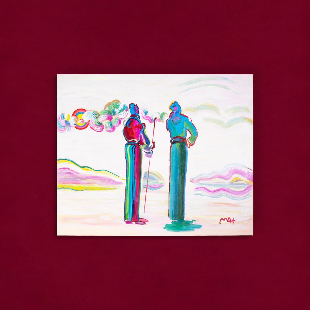 Peter Max - Umbrella man: Fine paintings collection of pop art peter max,unframed dimensions: 47.5 "x35.5" inchesStyle Peter Max Painting made in acrylic on American prepared canvas in fine paint with golden edges.