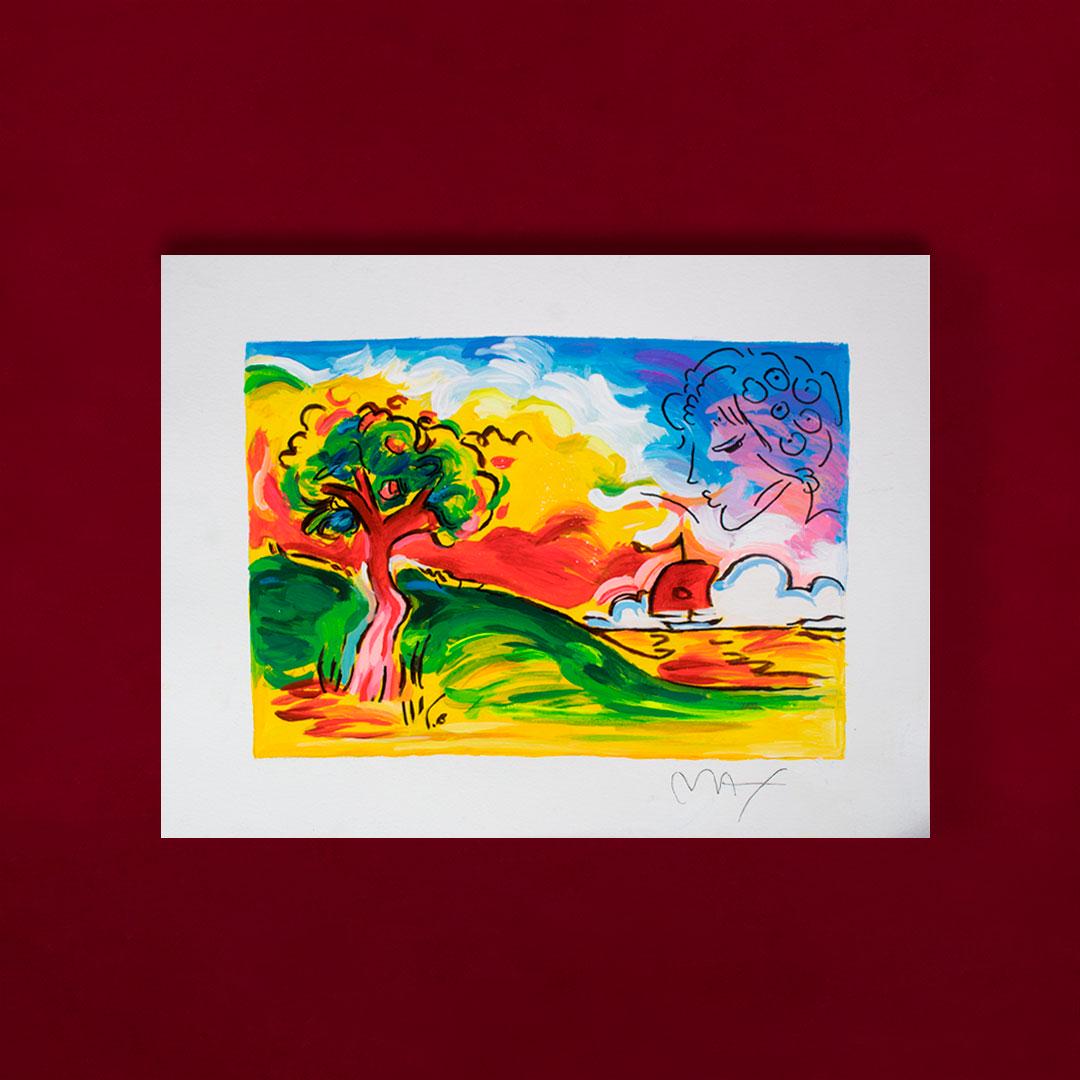 Watercolor Peter Max: 15.8"x11,6" Watercolor on paper whit sign and seals