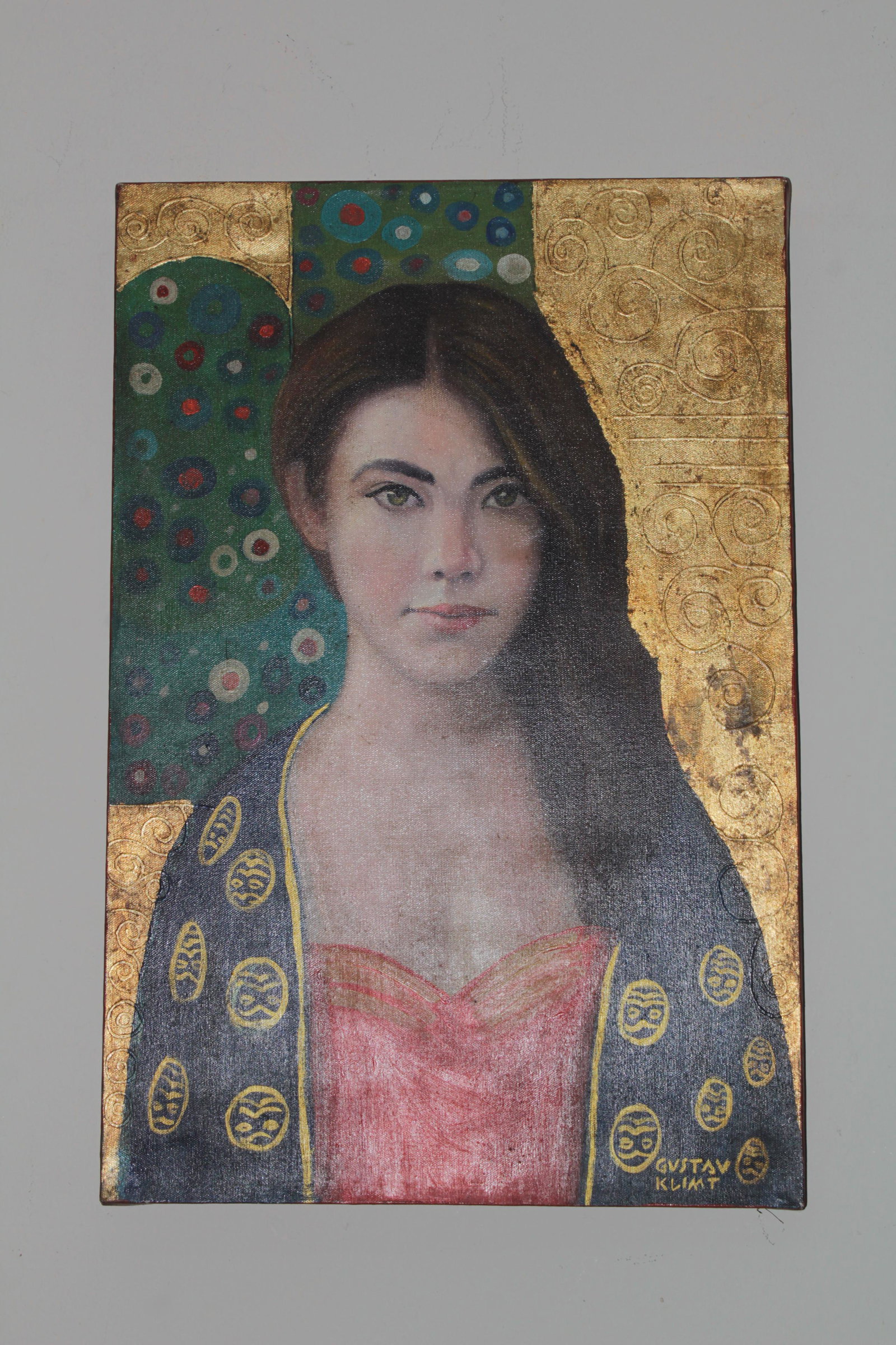 Fine Painting signed Gustav Klimt: mixed artist of oil and bronce