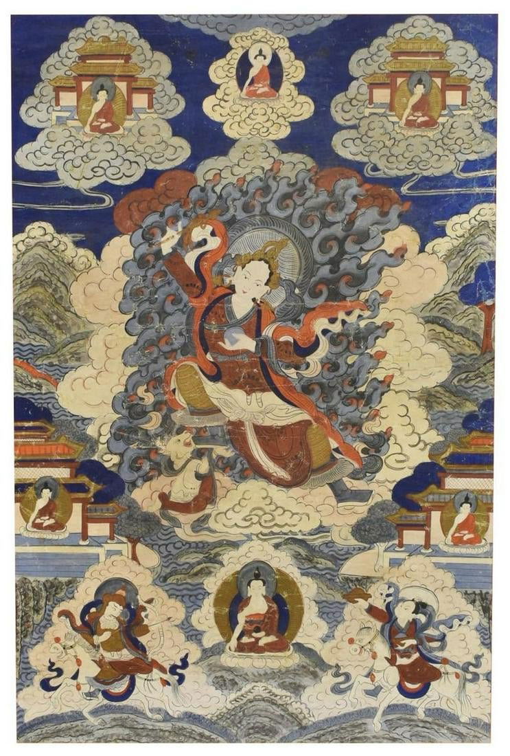 TIBETAN THANGKA RELIGIOUS GOUACHE PAINTING (1 of 3)