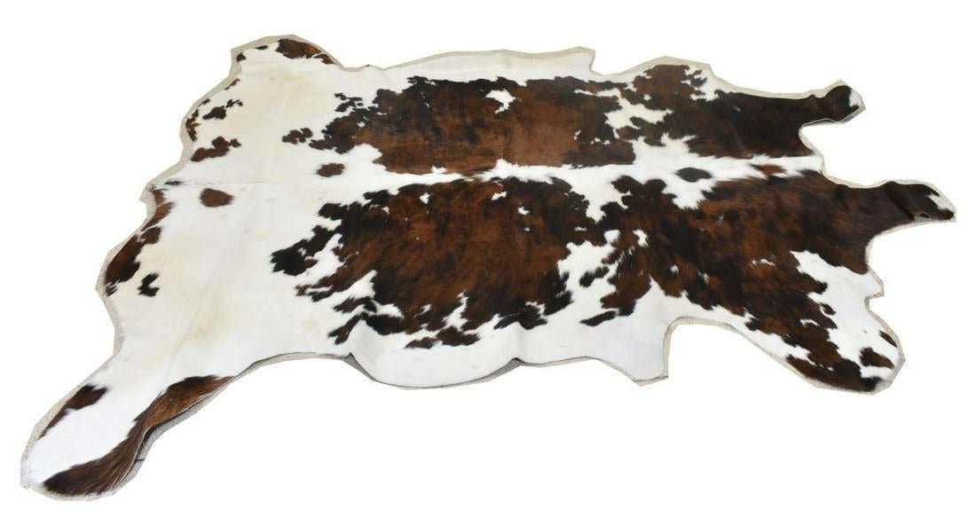 TANNED BROWN, BLACK & WHITE COWHIDE, 77" X 74.5" (1 of 2)