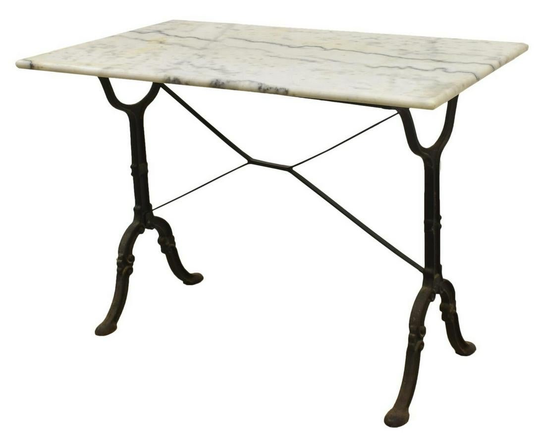 FRENCH PARISIAN MARBLE-TOP CAST IRON BISTRO TABLE (1 of 3)