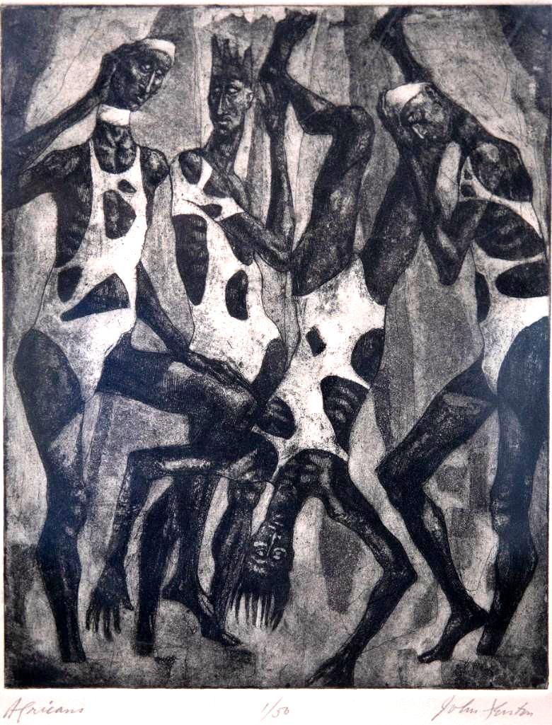 John Fenton Multi Color Pencil Drawing: John Fenton Etching Signed in Pencil Titled Africans 1/50" John Nathaniel Fenton is a twentieth century American painter, printmaker and painter who studied at the Art Students League, New York, and a