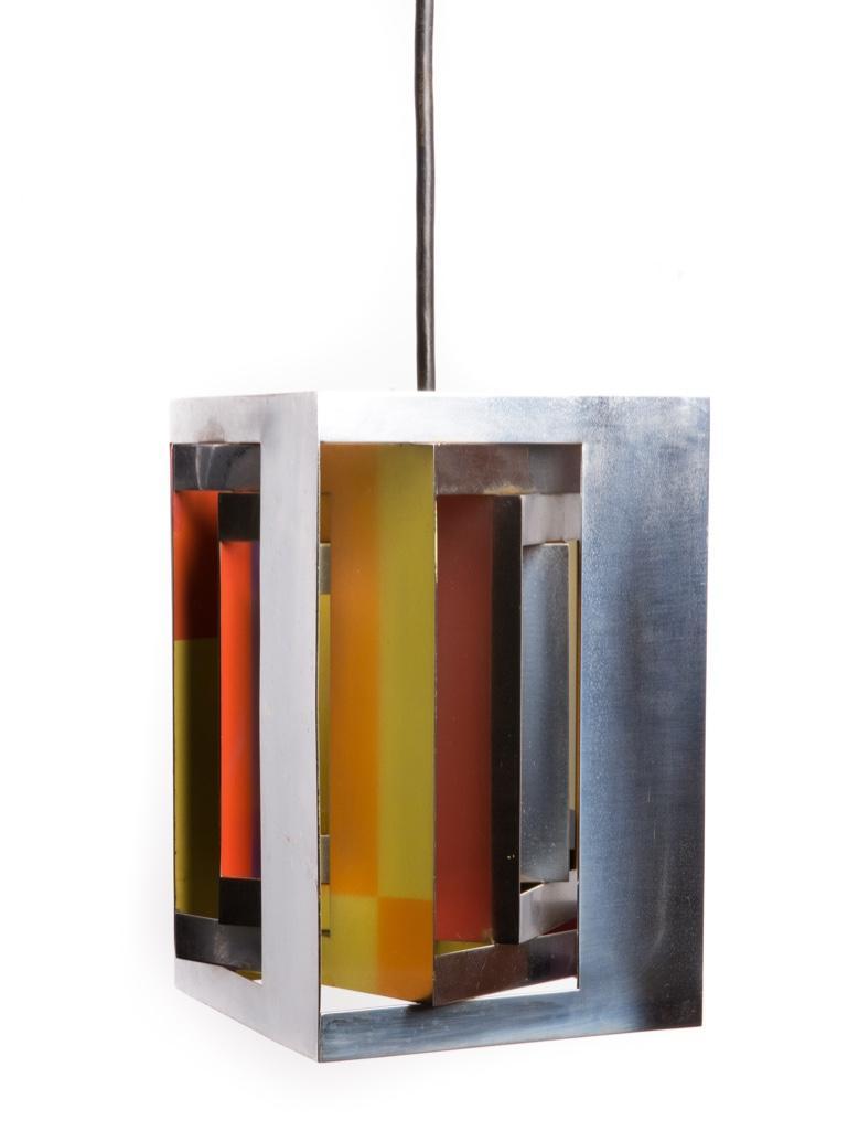 Henningsen Mid Century 20th Century "Kassablanka" Lamp: "Kassablanka" Pendant Lamp by Simon Henningsen. Designed by Simon Henningsen (1920-1974) in 1963-1965 and manufactured by Lyfa. The chrome "Kassablanka" pendant lamp constructed with layers of cubes w