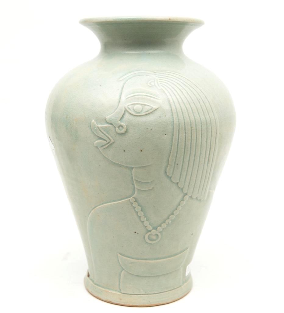 Monumental Rene Buthaud Signed Vase: Monumental Rene Buthaud signed ceramic vase circa 1935 14.5 ht x 12.5 diameter. Rene Buthaud was seen as the most accomplished and important French artists of the Art Deco period, an opinion held to t