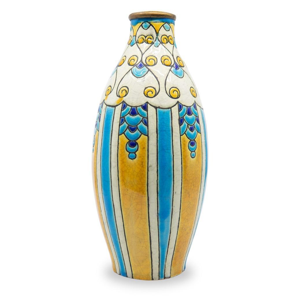 Charles Catteau for Boch Freres: Charles Catteau for Boch Freres enameled art deco ceramic vase circa 1924. Charles Catteau Born at Douai, Charles Catteau trained at the National Ceramics School in SÃ¨vres. In 1904, Catteau was hir
