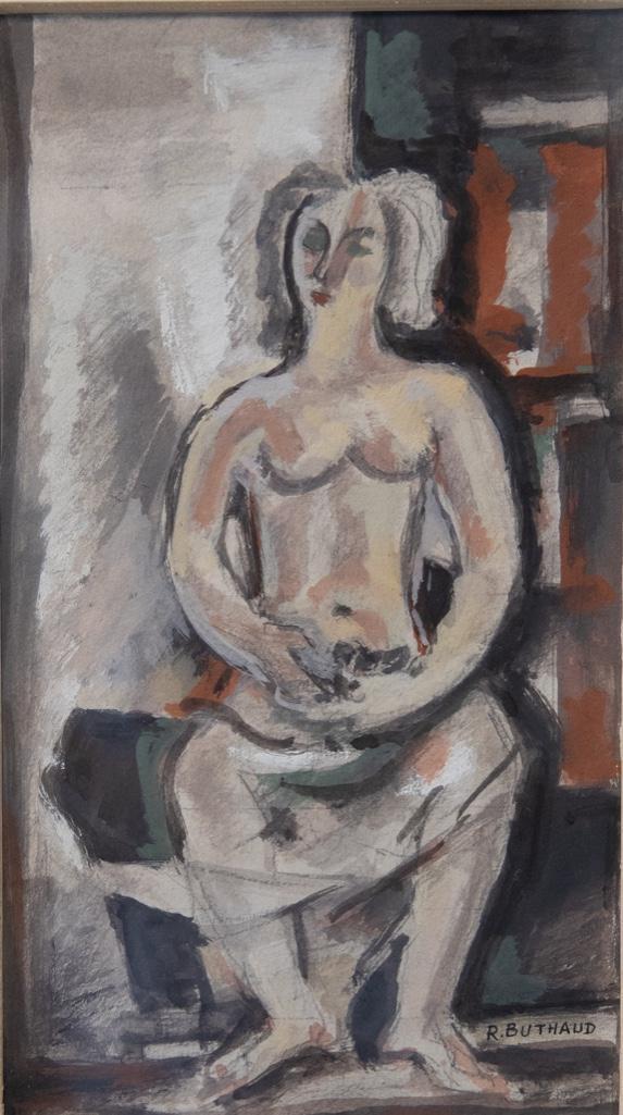 Rene Buthaud Midcentury Nude Study, Signed Gouache on: Rene Buthaud mid century nude study, signed gouache on paper Provenance: The artist, collection Michel Fortin, Paris: Collection of Stephen Engel, Florida: Literature: CruÃ¨ge, Rene Buthaud. Rene Bu