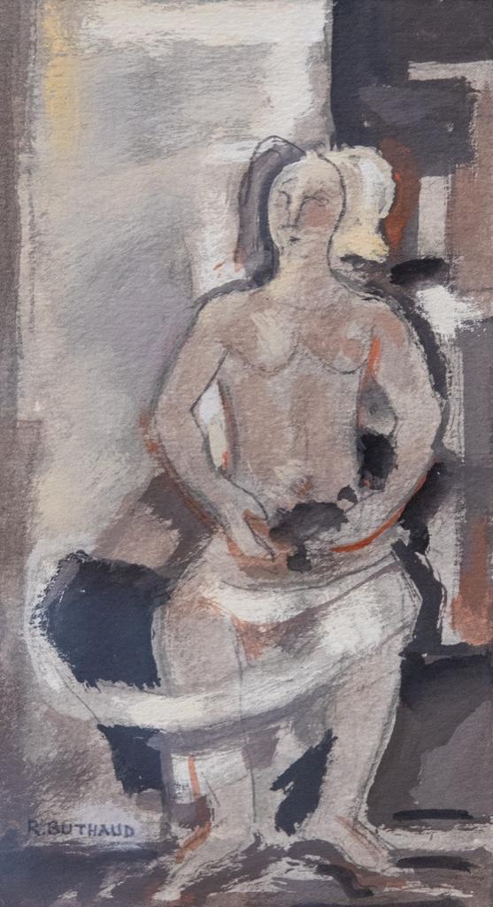 Rene Buthaud Midcentury Nude Study, Signed Gouache on: Rene Buthaud mid century nude study, signed gouache on paper Provenance: The artist, collection Michel Fortin, Paris: Collection of Stephen Engel, Florida: Literature: CruÃ¨ge, Rene Buthaud. Rene Bu