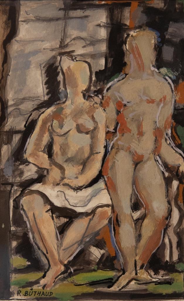 Rene Buthaud Midcentury Nude Study, Signed Gouache on: Rene Buthaud mid century nude study, signed gouache on paper Provenance: The artist, collection Michel Fortin, Paris: Collection of Stephen Engel, Florida: Literature: CruÃ¨ge, Rene Buthaud. Rene Bu