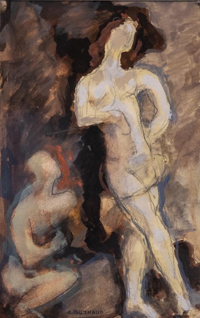 Rene Buthaud Midcentury Nude Study, Signed Gouache on: Rene Buthaud mid century nude study, signed gouache on paper Provenance: The artist, collection Michel Fortin, Paris: Collection of Stephen Engel, Florida: Literature: CruÃ¨ge, Rene Buthaud. Rene Bu