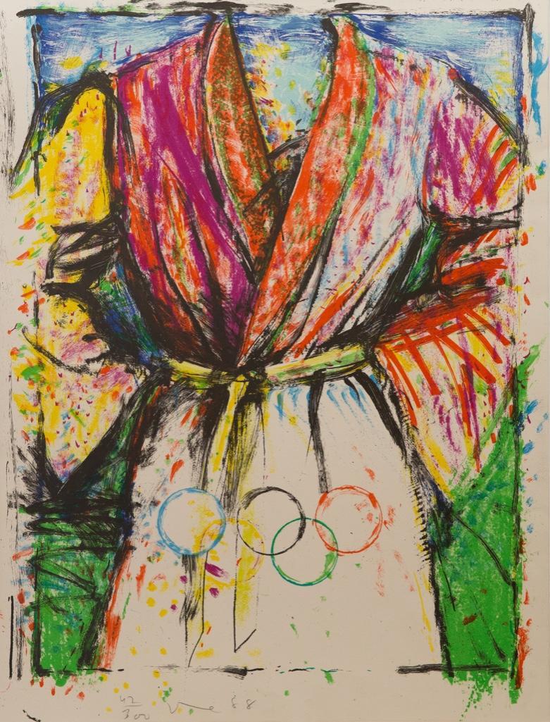20th century Jim Dine color pencil signed lithograph: Pencil signed â€œOlympic Robe” lithograph by Jim Dine, dated 1988 created in honor of the Olympic Games. Jim Dine is a major post-war artist. Dine's name has been inextricably linked with th