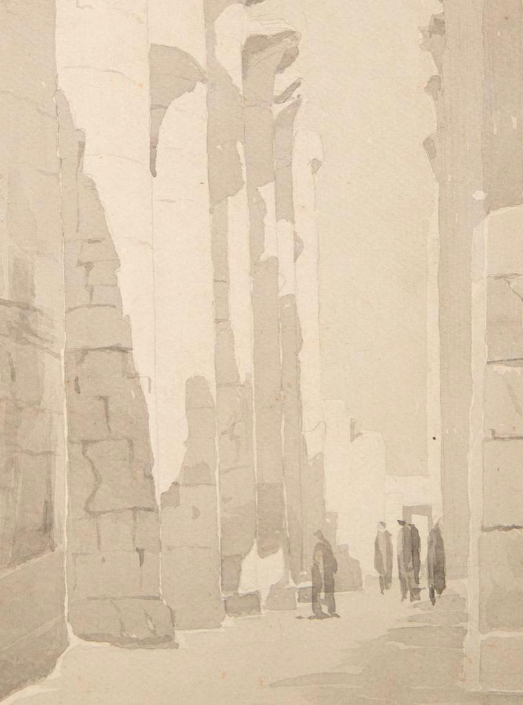 Circa 1920 Karnak Temple Watercolor: Karnak Temple, Egypt Circa 1920 watercolor by Earl B Mckinney. Signed in pencil. 11" x 17"