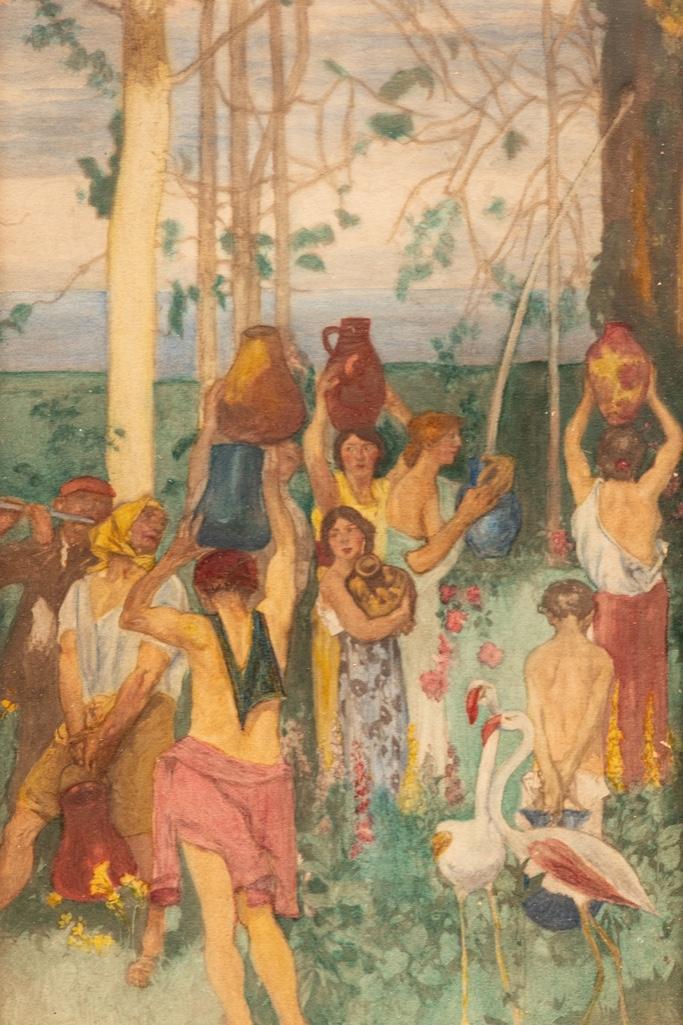 Pierre Puvis de Chavannes 'Attribitued" Late 19th: Pierre Puvis de Chavannes 'Attributed" Late 19th Century Gouache Painting. Frame Measures 17"h x 9.25"W 13"H x 6.5"W measured behind