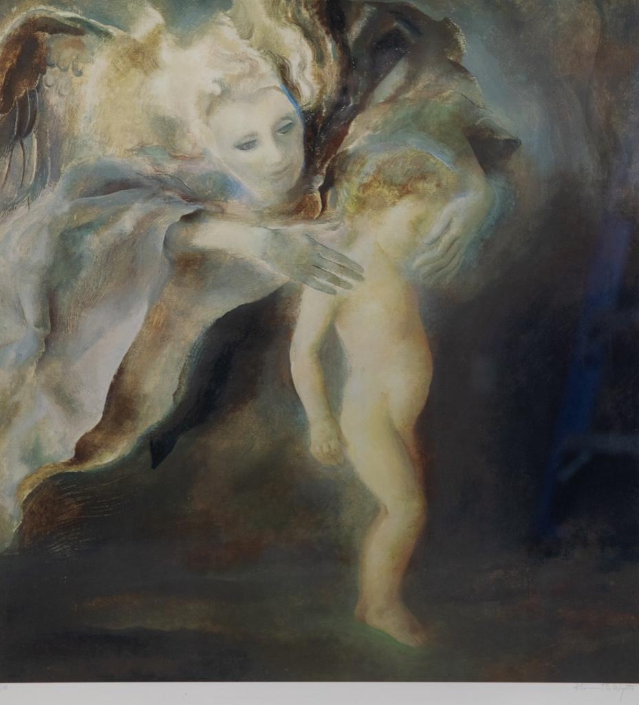 20th century Henriette Wyeth Pencil Signed Limited: Henriette Wyeth Pencil Signed Limited edition Angel blessing a child 6/190. Henriette Wyeth Hurd was an American artist noted for her portraits and still life paintings. The eldest daughter of illustr