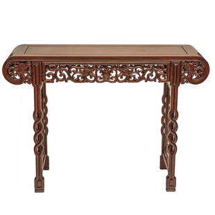 Chinese carved Hardwood Alter Table: Asian 19th century Chinese Carved Hardwood Altar Table. Measures 33"H x 46"W x 16.5"D