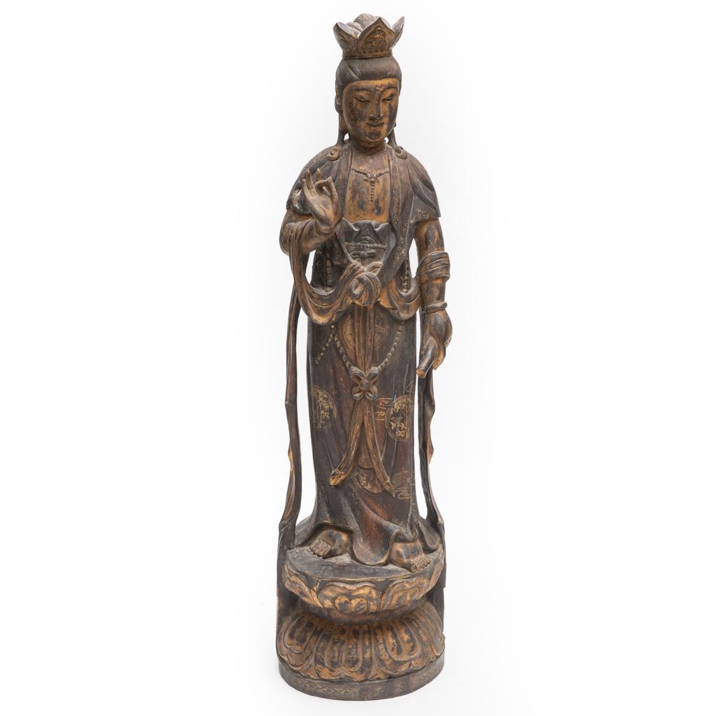 Antique Gilt Decorated Hand Carved Wood Buddha (1 of 17)