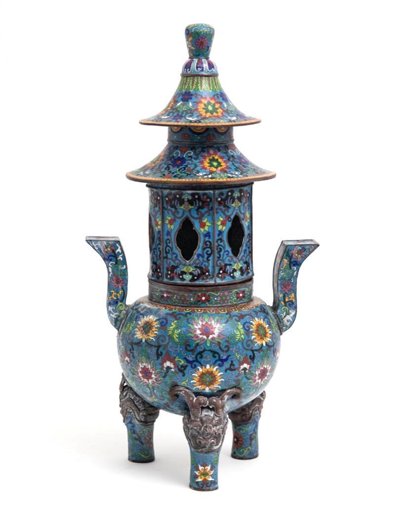Chinese cloisonne over copper large pagoda temple (1 of 11)