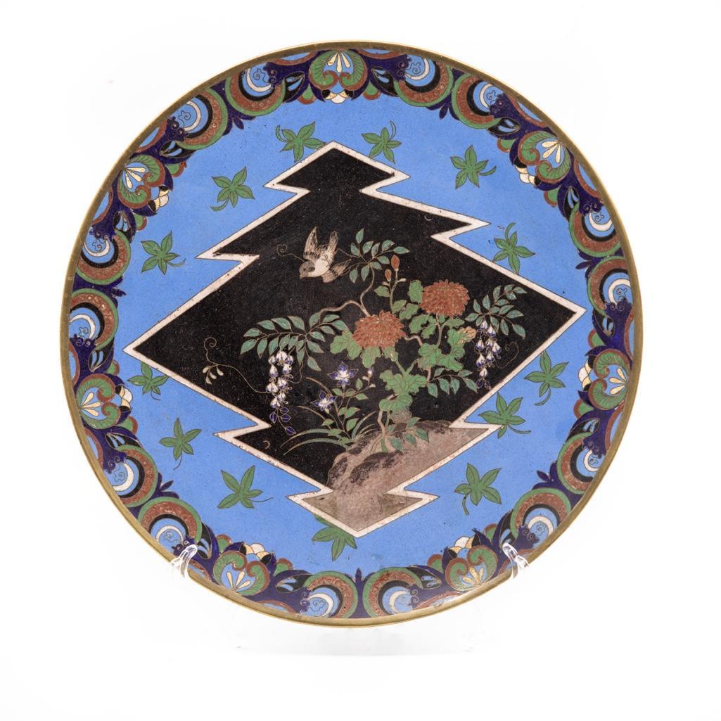 Japanese Meji CloisonnÃ© Charger: Asian Meiji Japanese fine cloisonne charger Circa 1880 12"