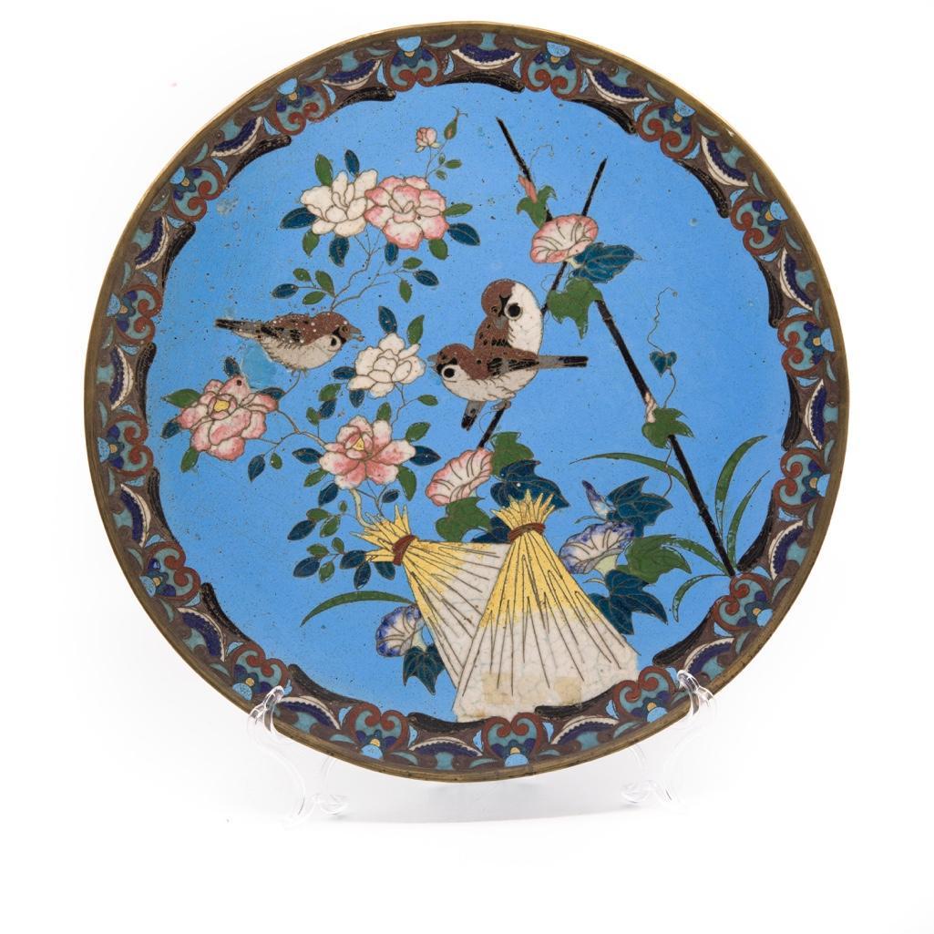 Japanese Meji CloisonnÃ© Charger: Asian Meiji Japanese fine cloisonne charger Circa 1880 12"