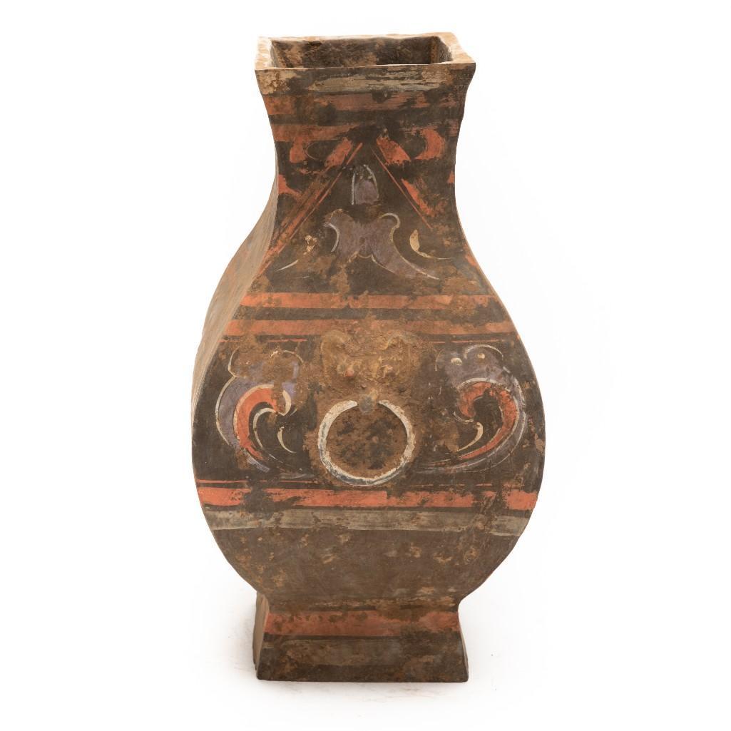 Antique Chinese painted four-faceted vase (1 of 6)