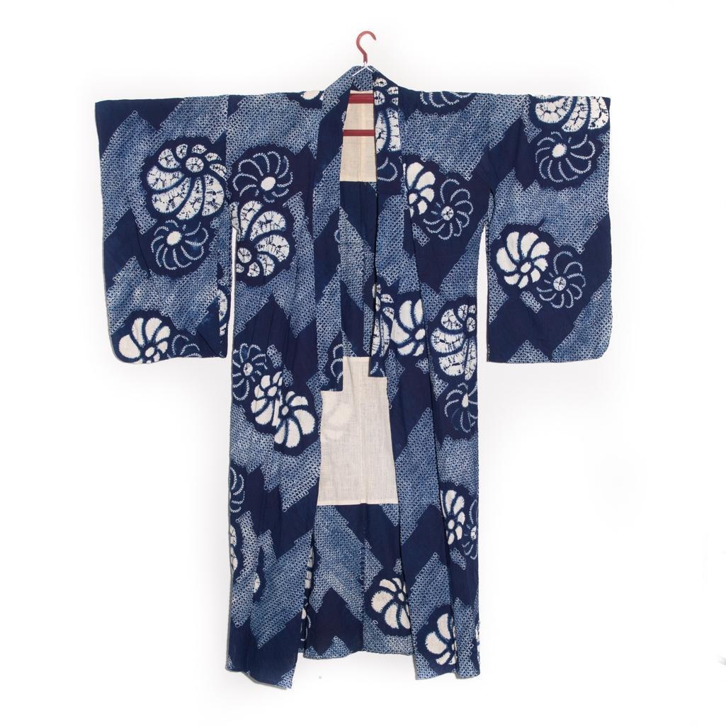 Kapanese 1900 antique handwoven cotton yukata kimono, (1 of 2)
