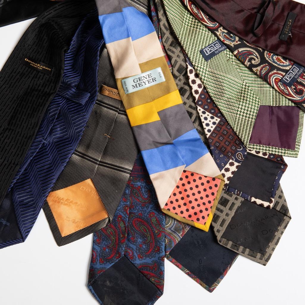 group of mens silk ties including zegna, donna karan,: group of mens silk ties including zegna, donna karan, polo , gene meyer, escada