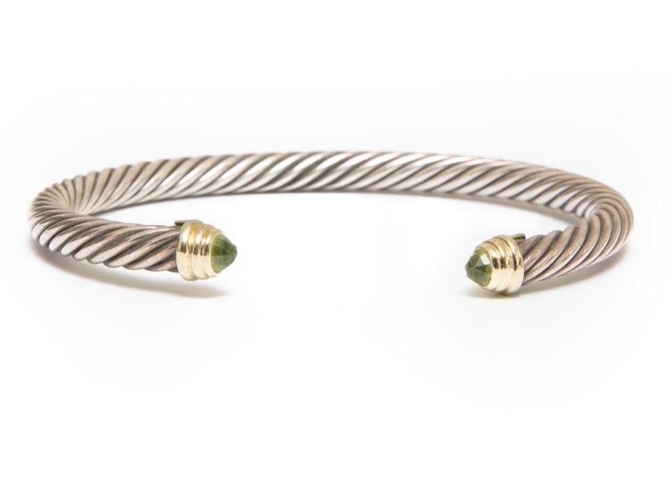 GIA David Yurman Sterling, Gold  and Peridot Cuff (1 of 4)