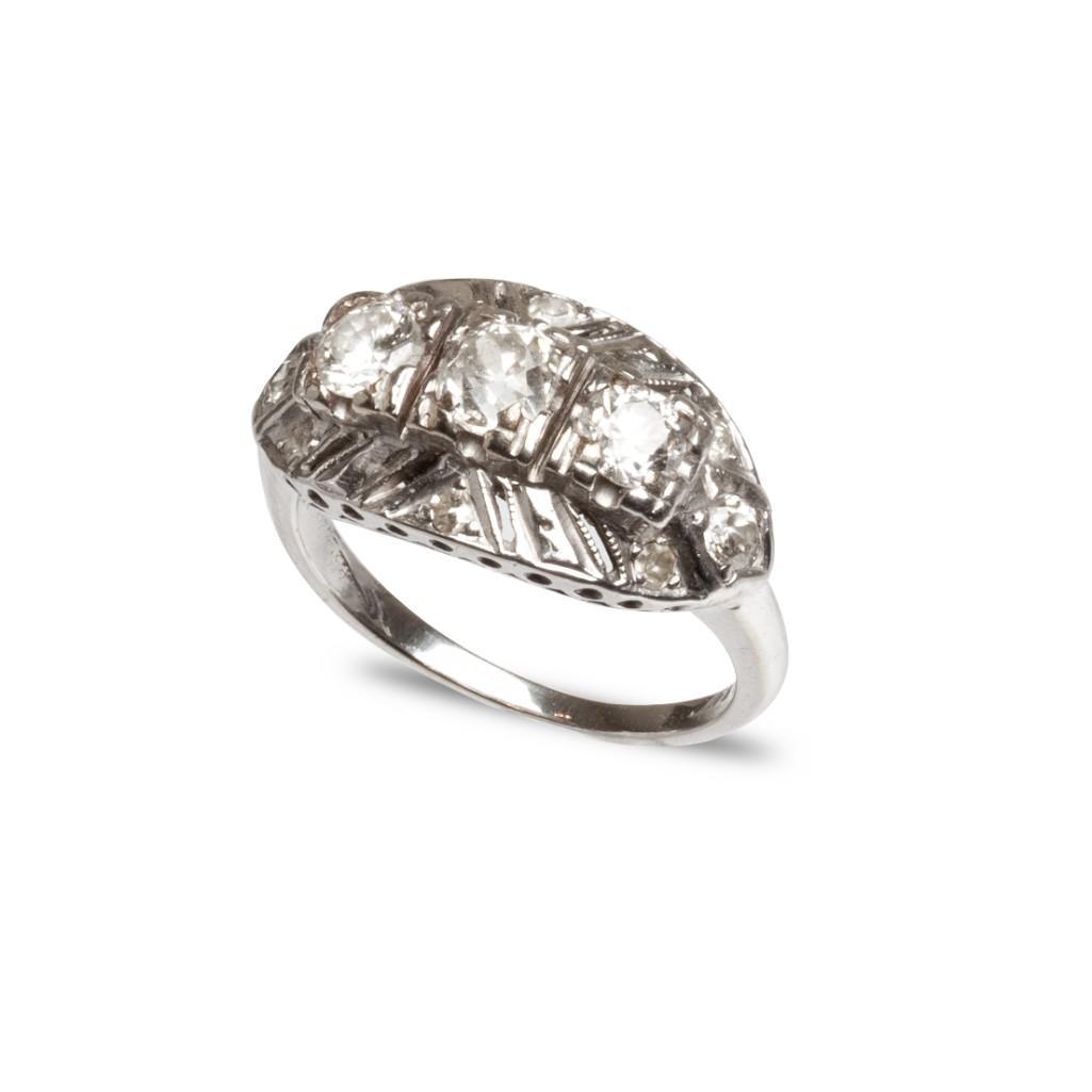 GIA 14kt white gold and diamond ring circa 1950 (1 of 4)