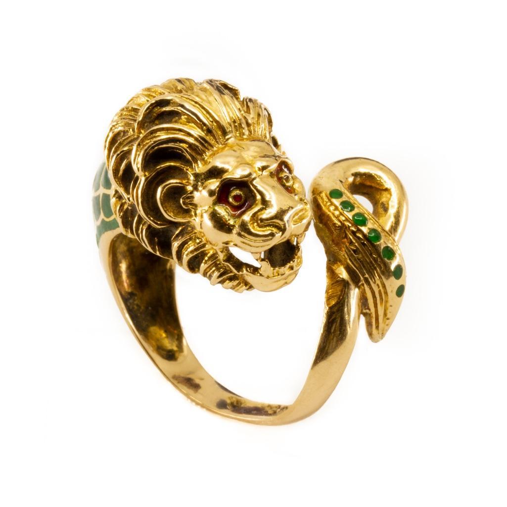 GIA 18K gold and enamel Italian Lion head Ring (1 of 5)