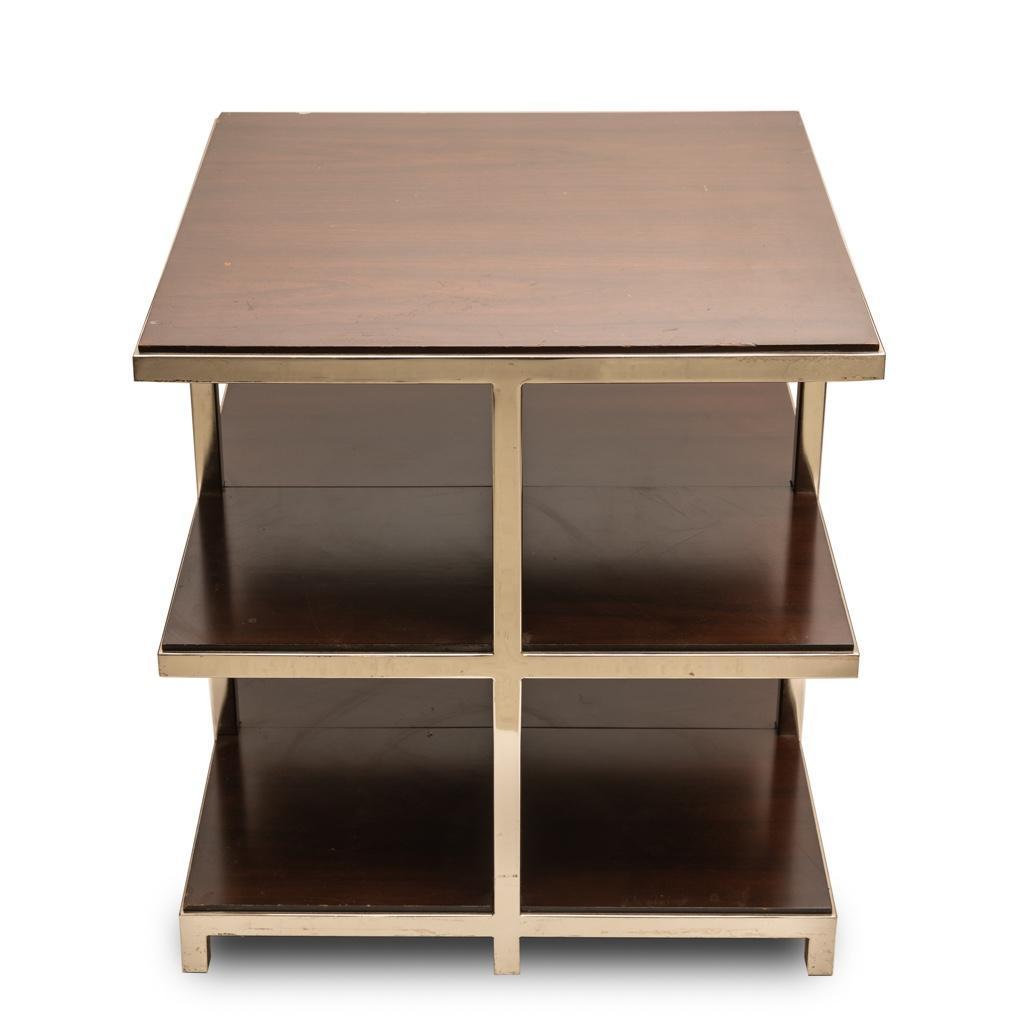 Mid century Modern Stainless Steel and Wood Two Tiered (1 of 7)