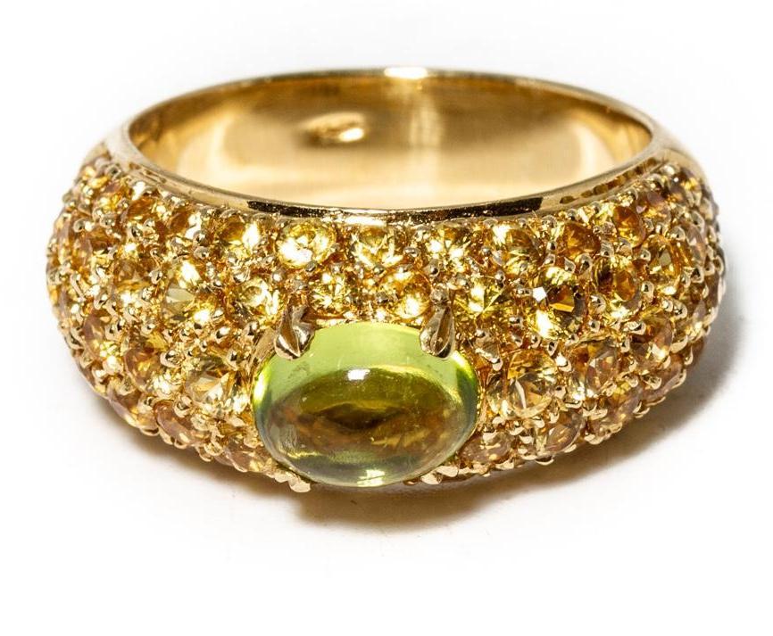Versace 18K Gold Yellow Gemstone Peridot Ring (1 of 4)