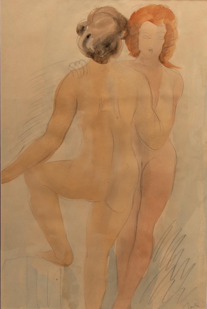 Auguste Rodin, Deux Filles Signed Watercolor and (1 of 4)