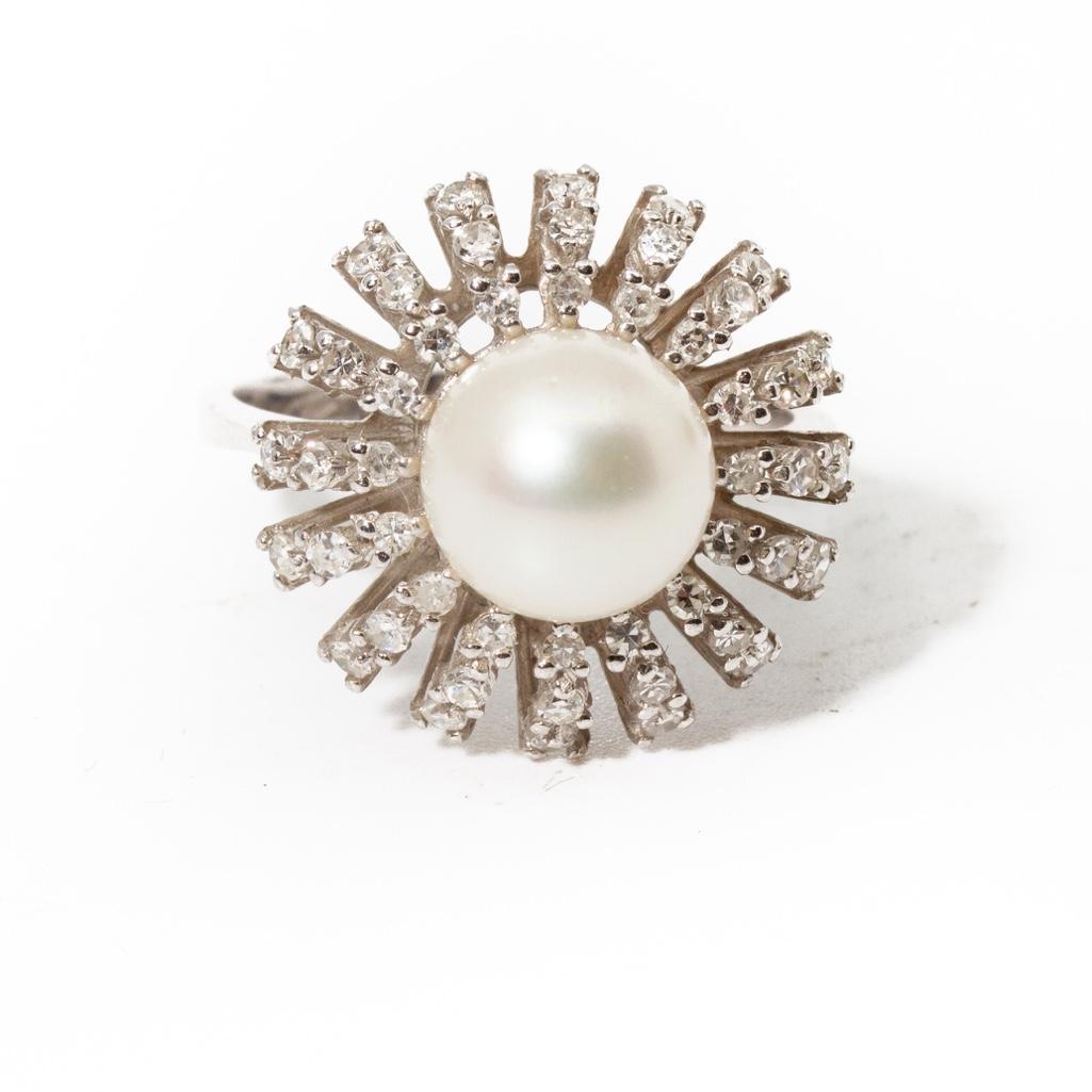 GIA 18K White Gold, Diamond and Pearl Ring (1 of 4)