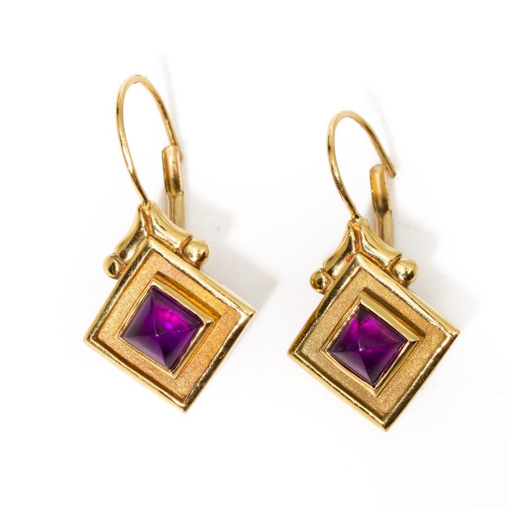 GIA 18K Gold and Amethyst Pyramid Shaped Earrings (1 of 3)