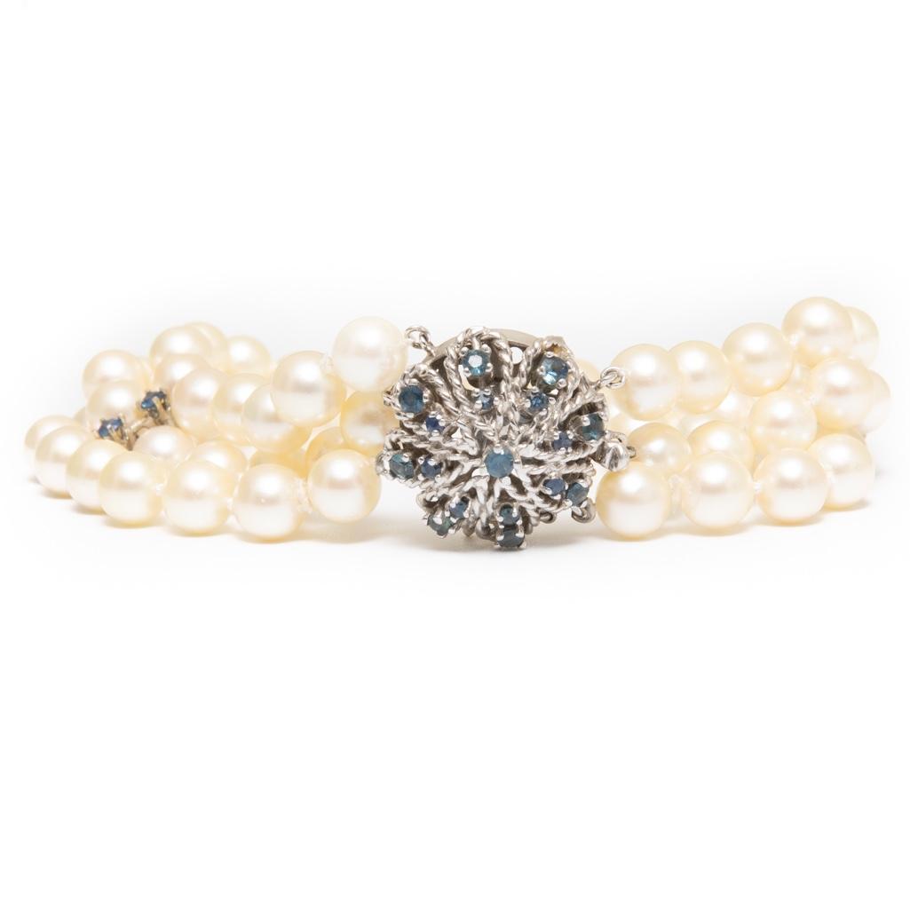 GIA Sapphire pearl and gold bracelet circa 1980 (1 of 4)