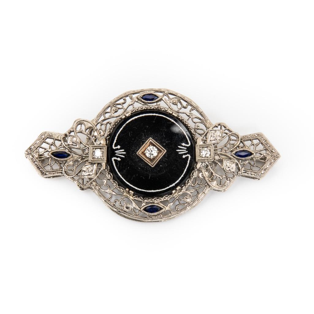 art deco brooch, 14k gold diamond, and onyx (1 of 4)