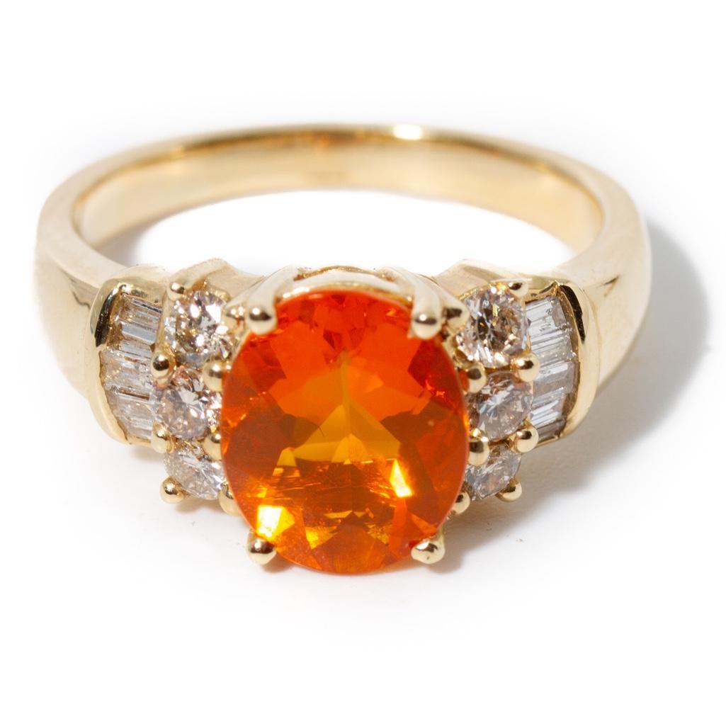 14K Yellow Gold, Fire Opal and Diamond Ring (1 of 4)