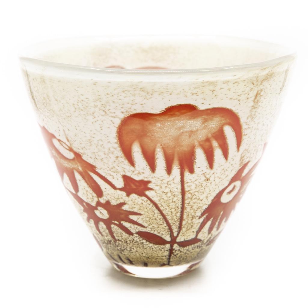 Kosta Boda Floating Flowers Signed Olle BrozÃ©n Art: Vintage Mid Century Modern 20th Century Kosta Boda Floating Flowers Signed Olle BrozÃ©n Art Glass Serving Bowl Approx 6"H x 7.5"W